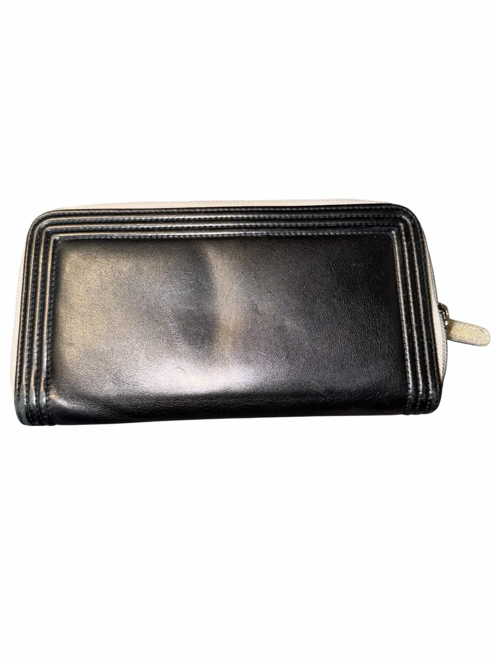 CHANEL Black/Silver Leather Compact Boy Wallet